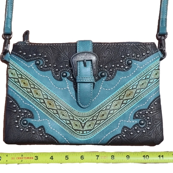 Montana West Blue and Brown Crossbody Bag with Southwestern Design - Picture 5 of 5